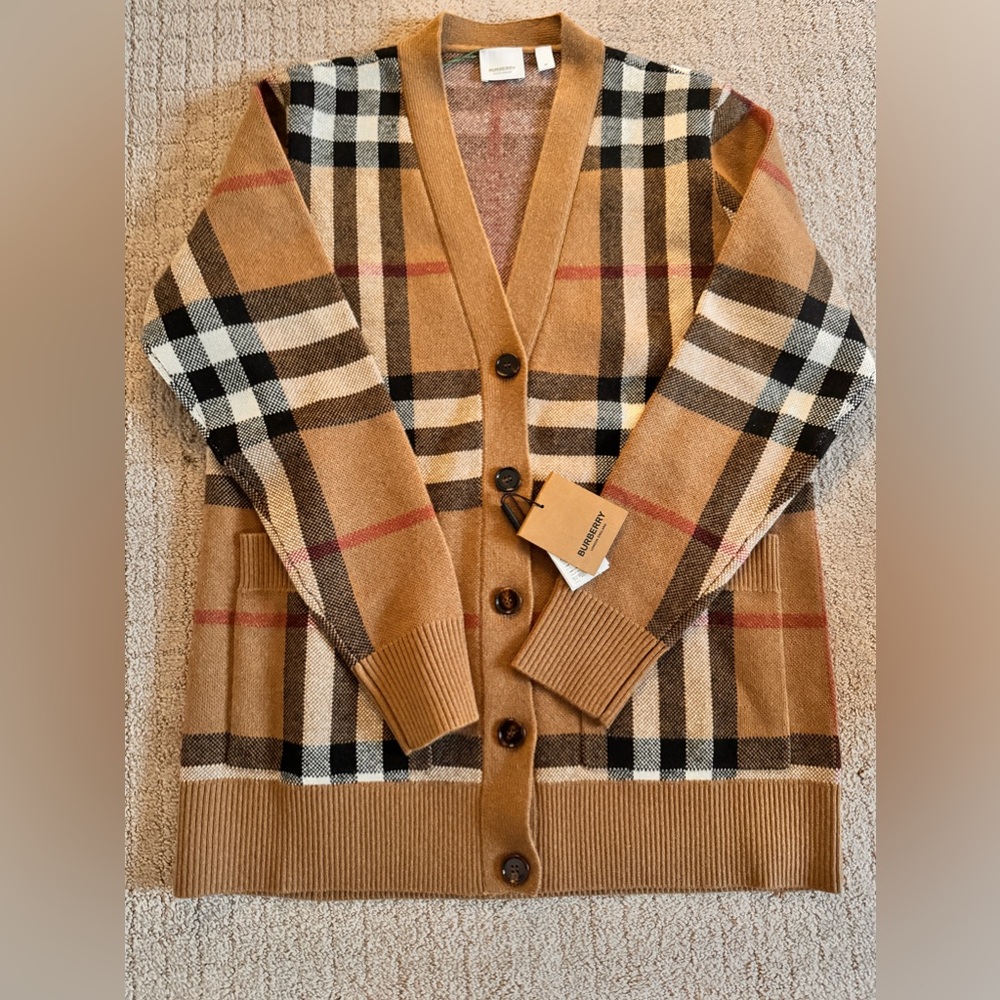 Check Wool Cashmere Cardigan M